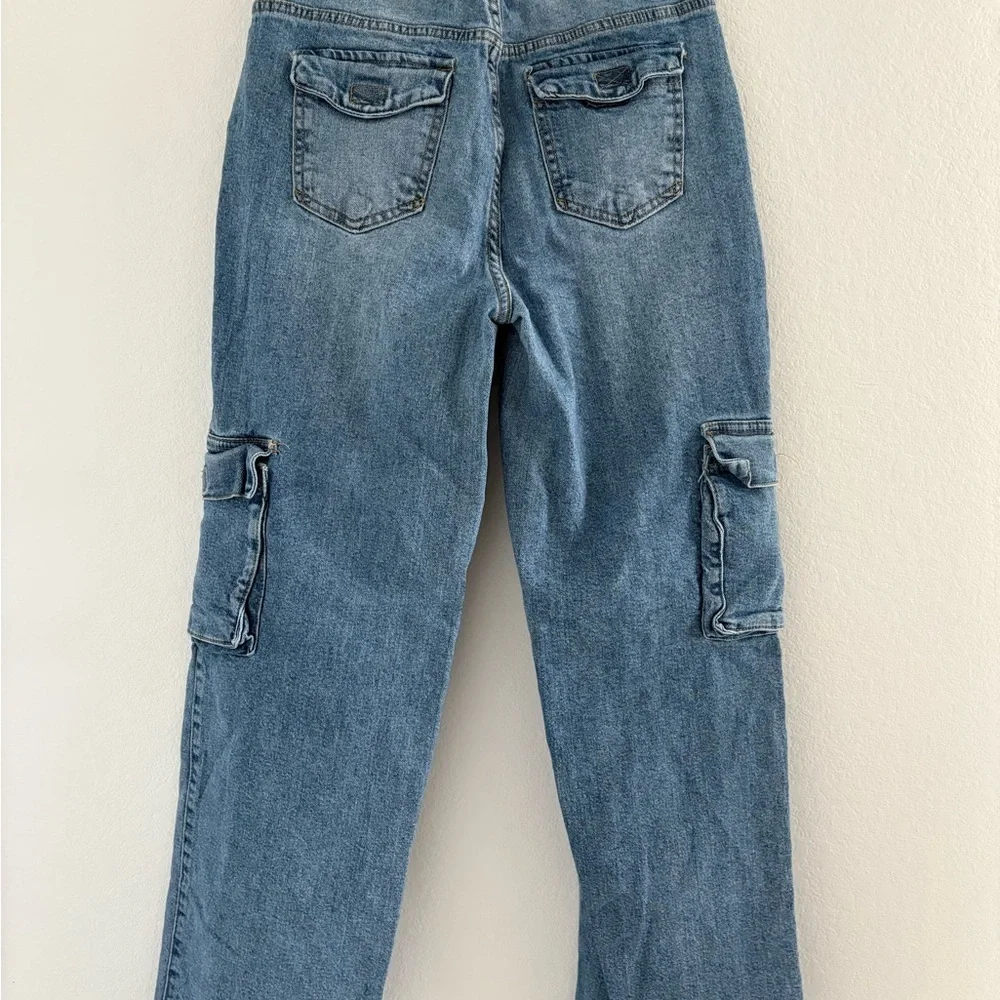 BBJ Women’s Wide Leg Cargo Denim Pocket Jeans